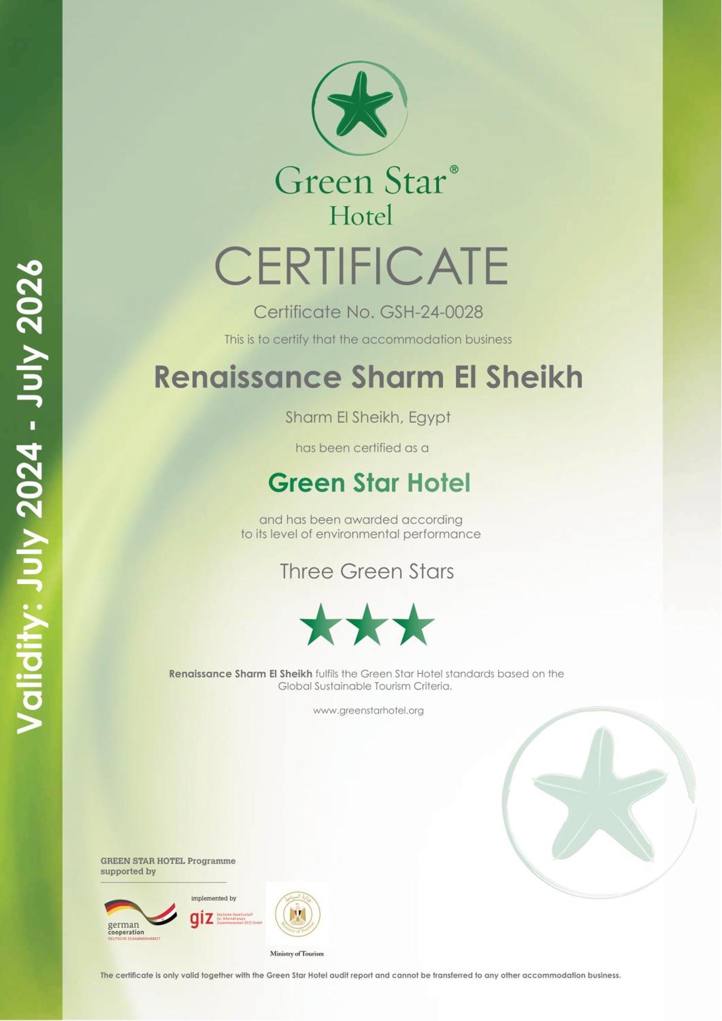 เรอเนสซองส์ ชาร์ม เอล ชีค โกลเดน วิว บีช รีสอร์ต Hotel ชาร์มเอลชีค ภายนอก รูปภาพ Green Star Hotel Certification